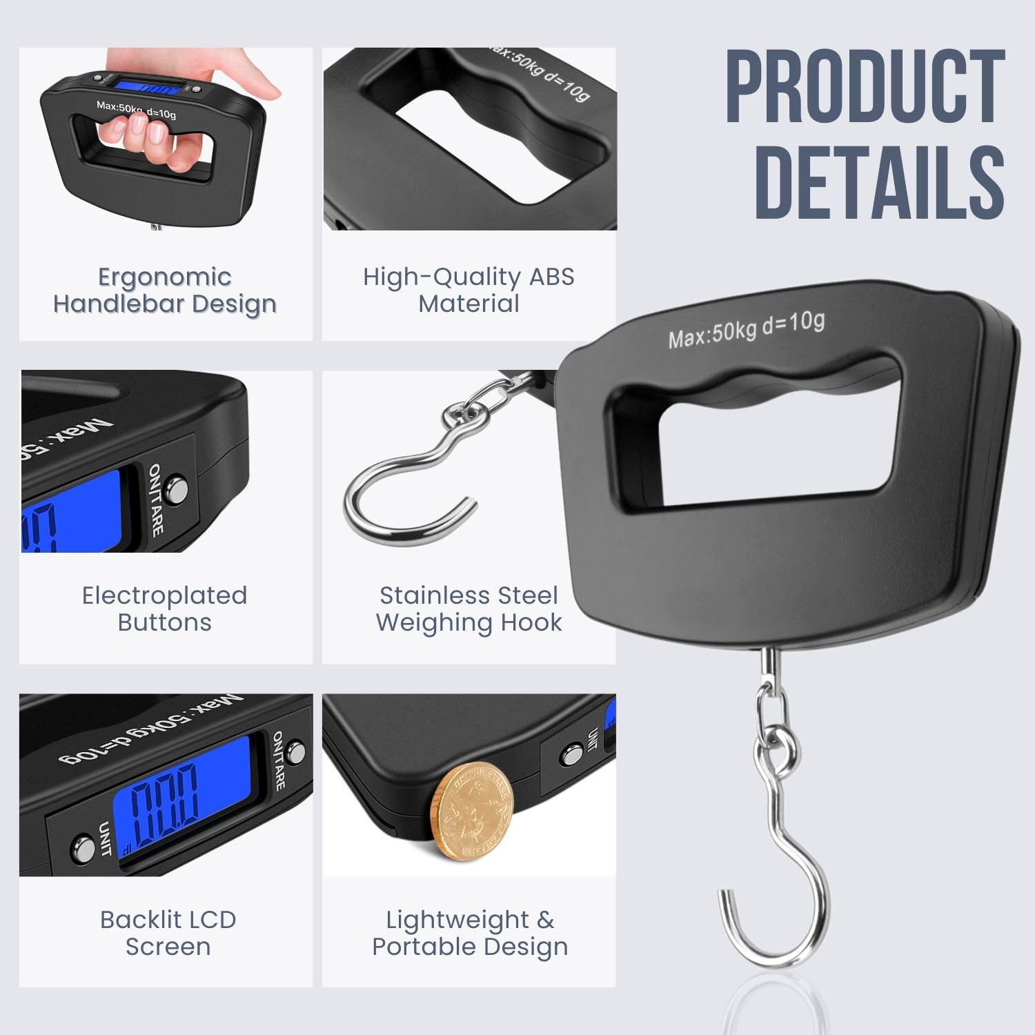 50kg Portable Handheld Digital - огляд і ціна Fishing Hook Stainless Steel