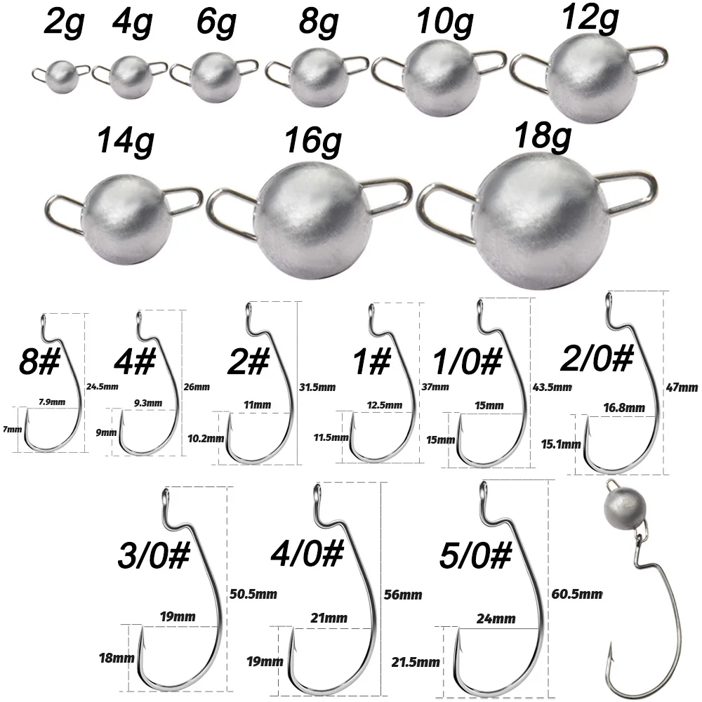 5Pcs Metal Jig Head Worm Hooks - огляд і ціна Fishing Hook Weedless